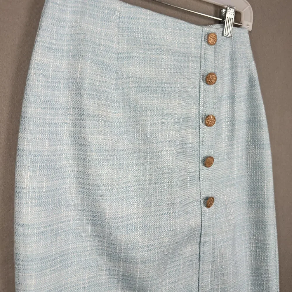 Love Bonito Light Blue Button-Front‎ Bevelyn Textured Column Midi Skirt Sz 4